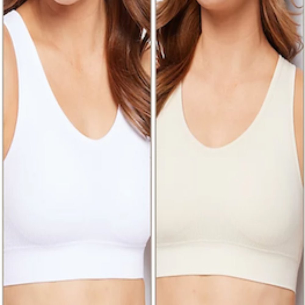 AnyBody Rib Knit Seamless Cozy Lounge Bralette Set of 2